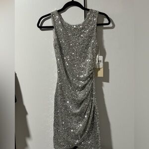 Ali Ro Glittering Silver Mini Dress